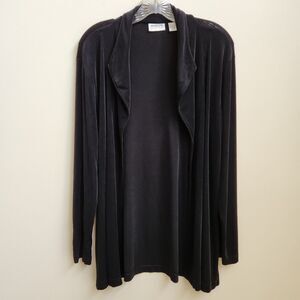 Chico's Travelers Cardigan Womens 2 Black Open Slinky Knit Minimalist Whimsigoth